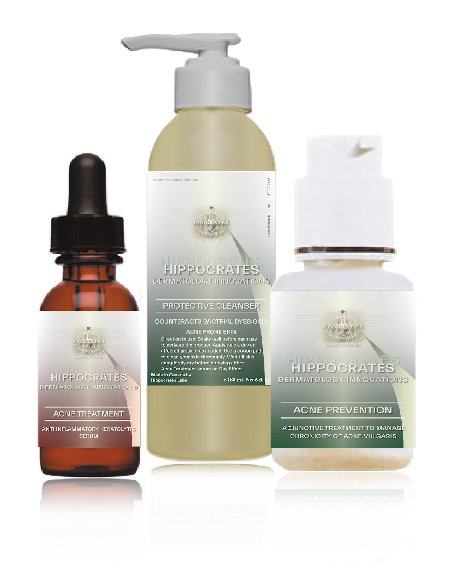 Acne treatment kit of f3 products, acne cleanser, acne prevention treatment, acne serum